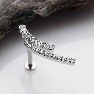 Detail View 1 of Curvature Sparkle Lined Internally Threaded Labret-Clear Gem